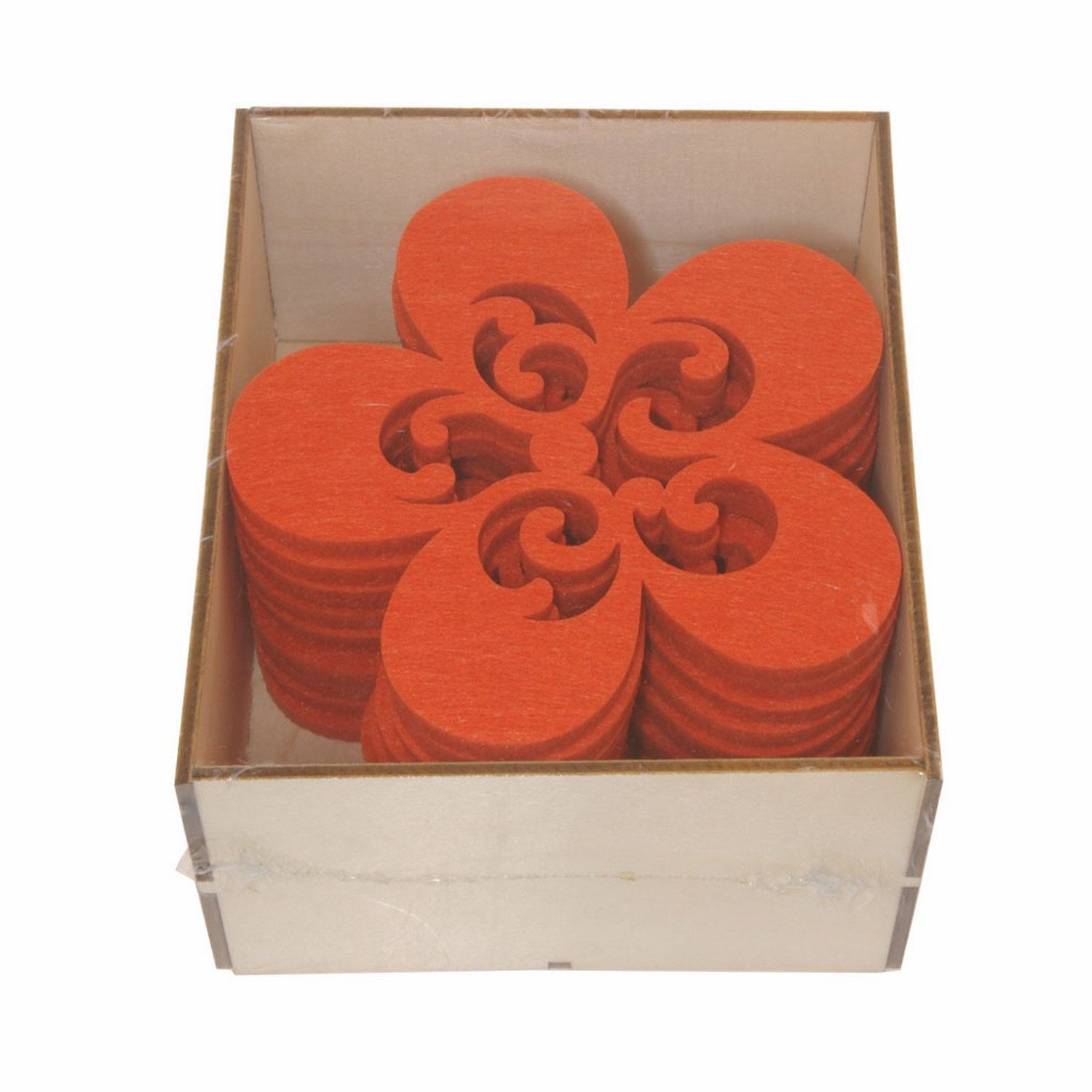 Deko AS Tassenuntersetzer Glas-Untersetzer "Flower" - Orange - 12 Stück in der Holzbox - 21058-