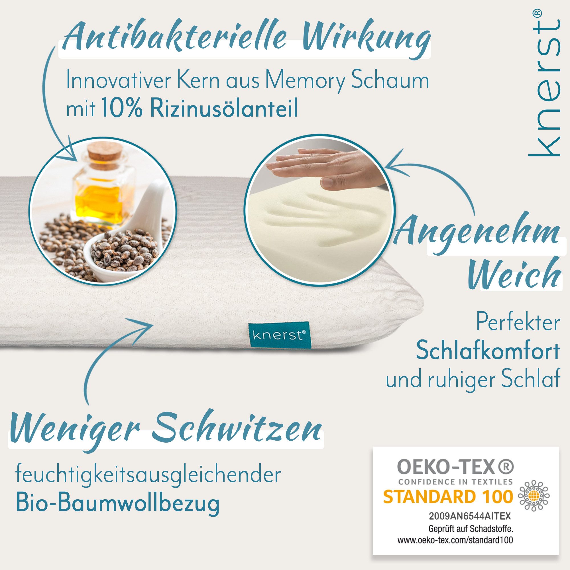 KNERST Kopfkissen für Kinder Bio-Baumwolle & recyceltem Polyester für weniger Schwitzen, Füllung: Bezug aus 30% Baumwolle und 70% Polyester, Bezug: Bio-Baumwoll – Bild 4 von 5