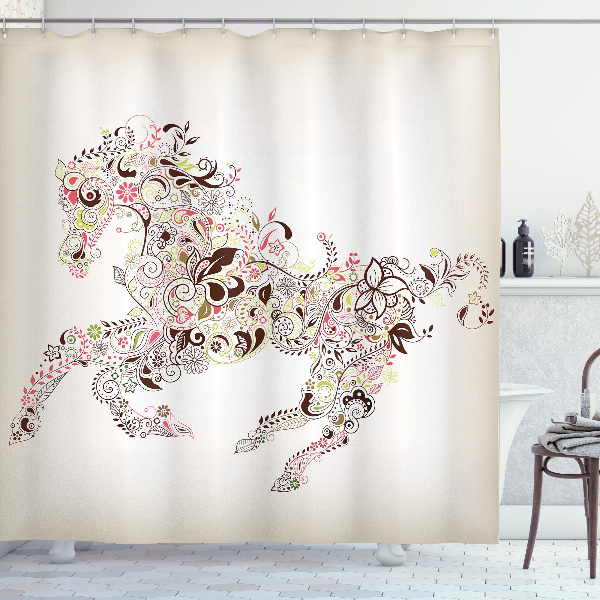 Abakuhaus Duschvorhang Moderner Digitaldruck mit 12 Haken auf Stoff Wasser  Resistent Breite 175 cm, Höhe 180 cm, Abstrakt Floral Pferd Paisley