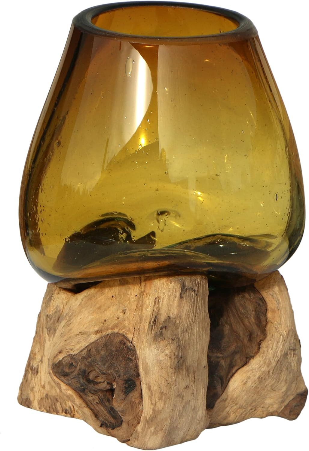 Wogeka Dekovase Glas-Vase auf Wurzelholz Teakholz günstig online kaufen