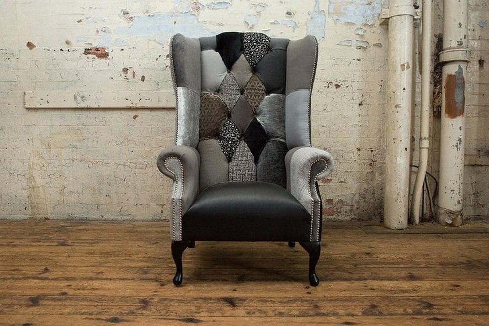 Ohrensessel Chesterfield Stil Einzelsessel Leder/Textil Polster Couch