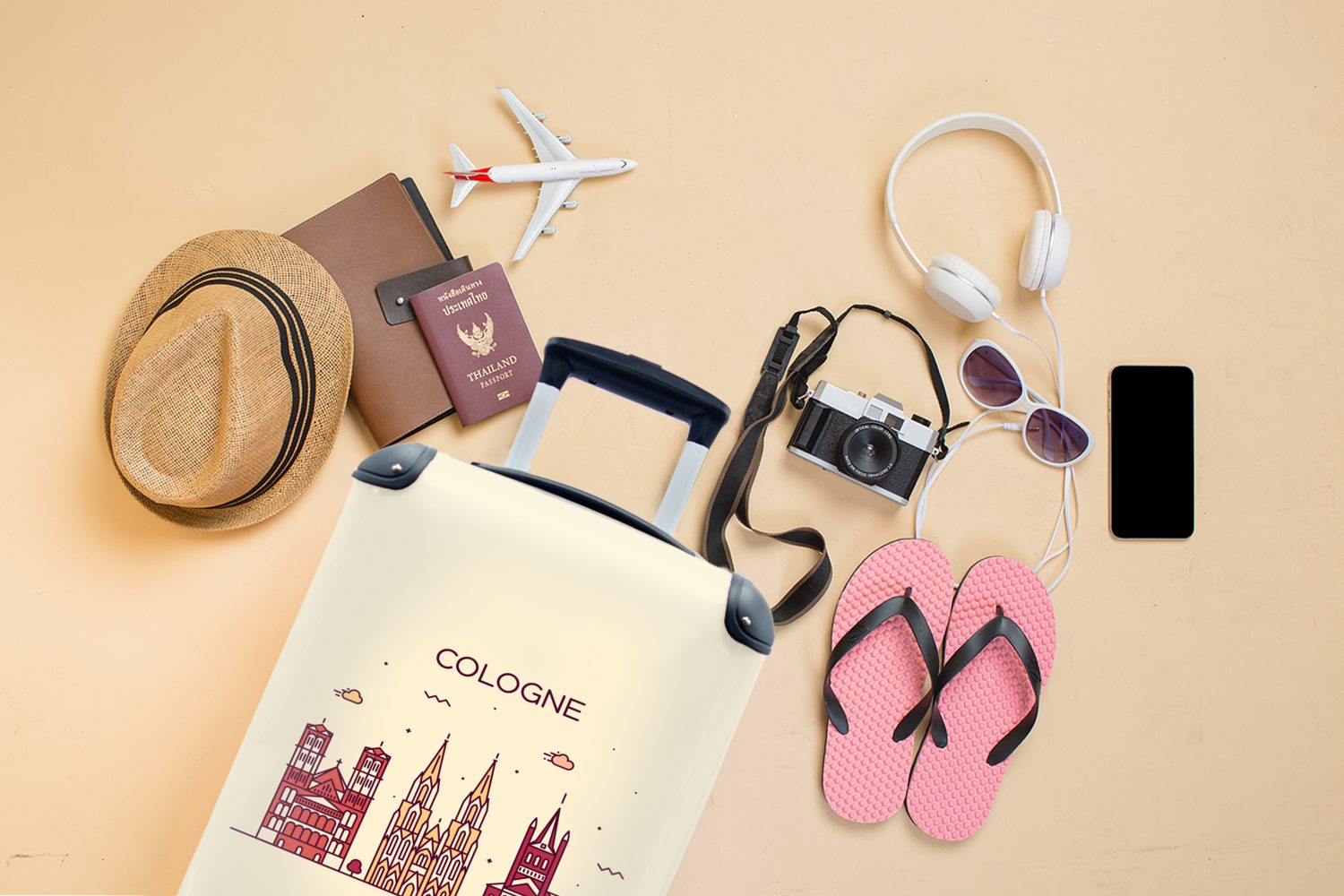 MuchoWow Handgepäckkoffer Köln - Skyline - Deutschland, 4 Rollen, Reisetasche mit rollen, Handgepäck für Ferien, Trolley, Reisekoffer