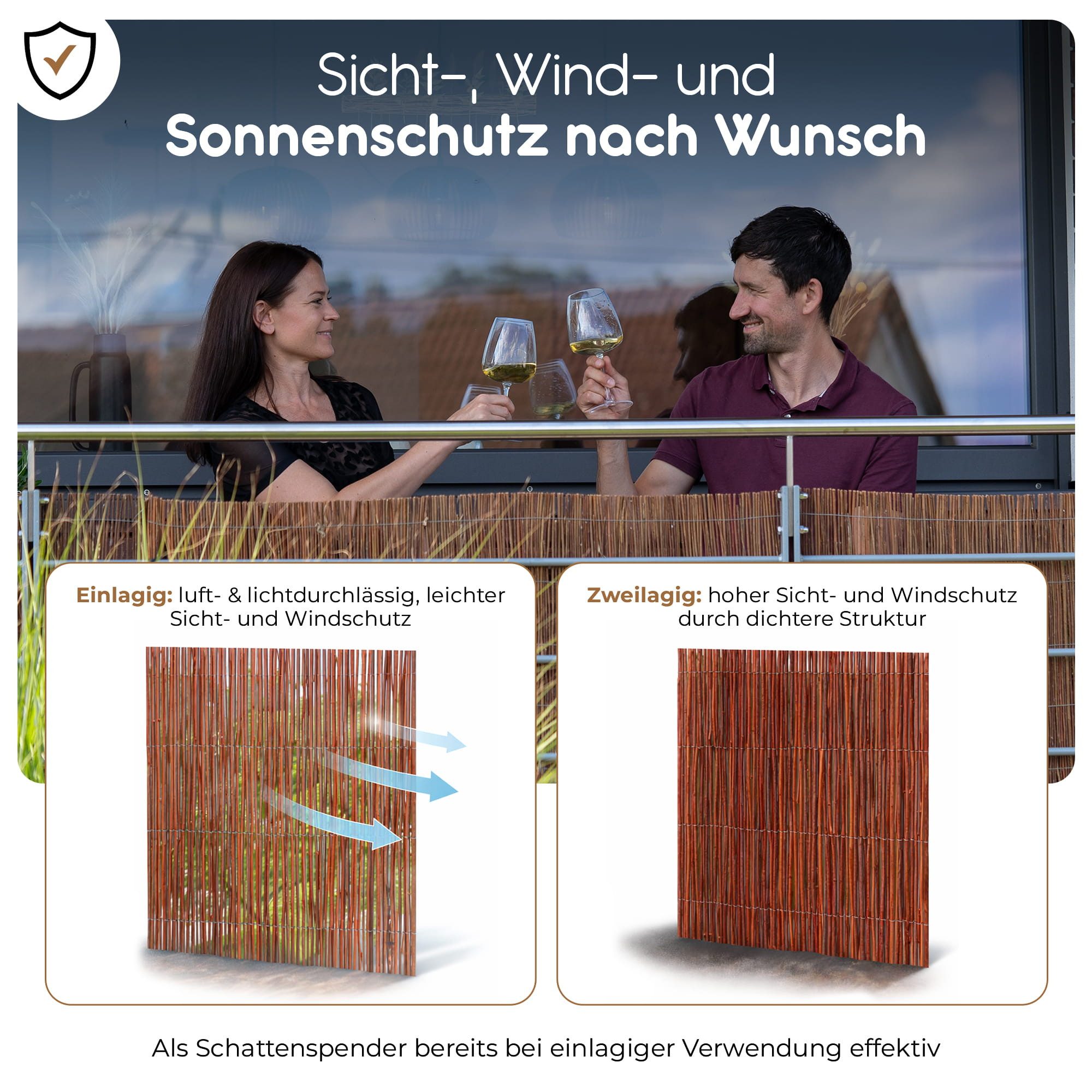 BooGardi Weidenzaun Weidenmatte · Sichtschutzmatte aus Weide · Balkon · Terrasse, (Sichtschutzzaun 40 cm hoch x 300 cm lang), Gartenzaun · Sichtschutz Zaun · Balkonverkleidung · Holz · Garten