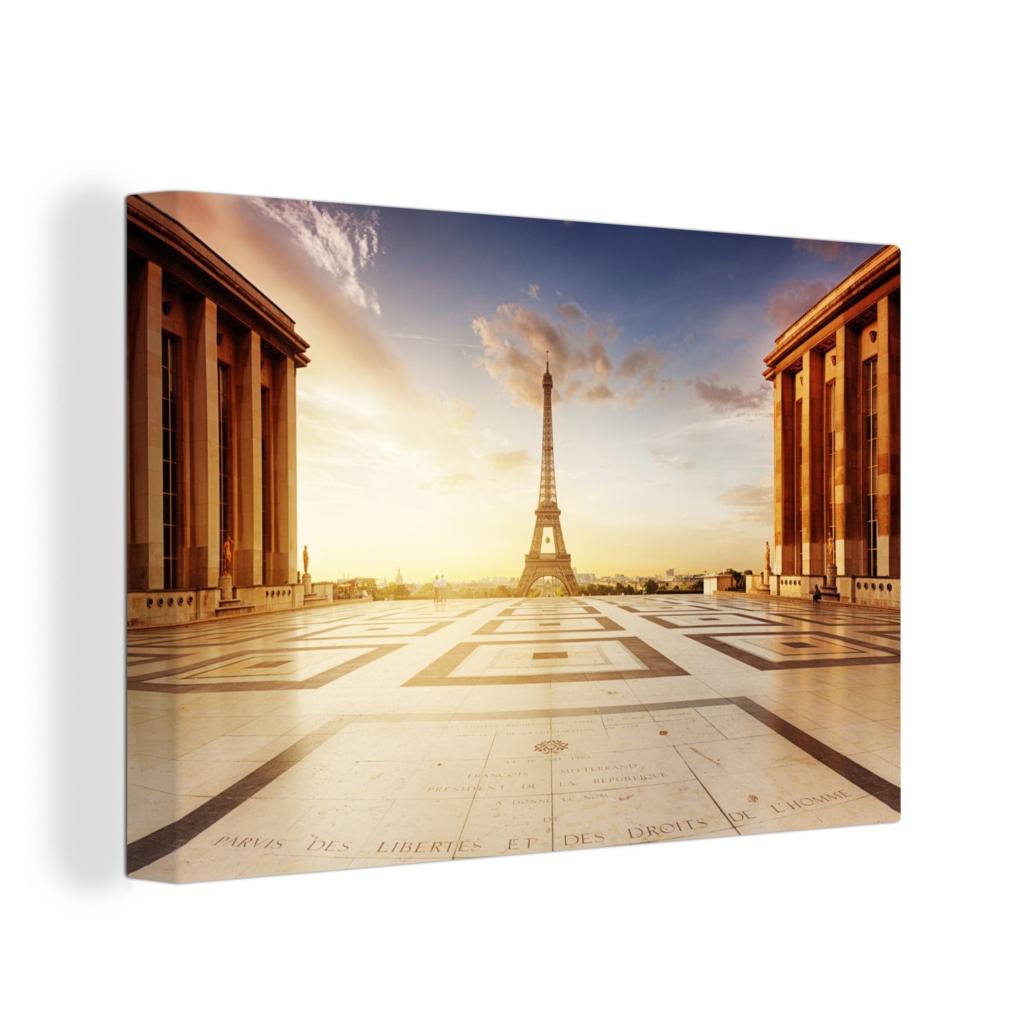 OneMillionCanvasses® Leinwandbild Foto vom Trocaderos-Platz mit dem Eiffelturm im Hintergrund, (1 St), Wandbild Leinwandbilder, Aufhängefertig, Wanddeko, 30x20 cm