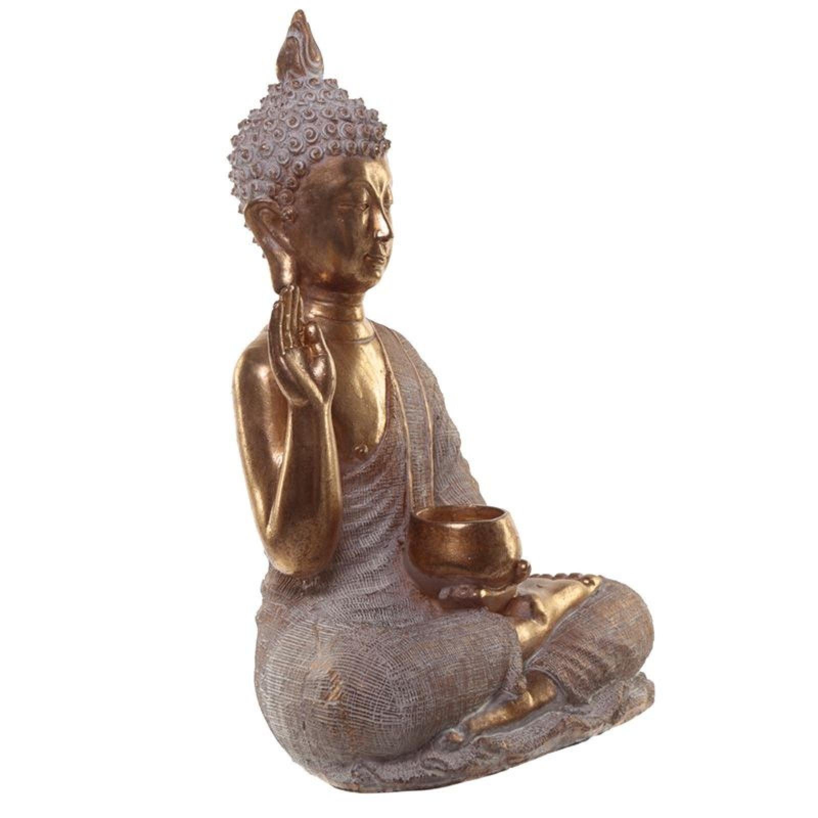 Puckator Buddhafigur Goldener und mit Buddha Thai Bettelschale weisser