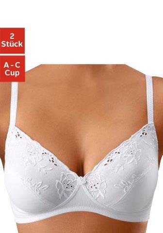 petite fleur by Lascana Soft-BH (Packung, 2 Stück) ohne Bügel, mit hübscher Baumwollstickerei