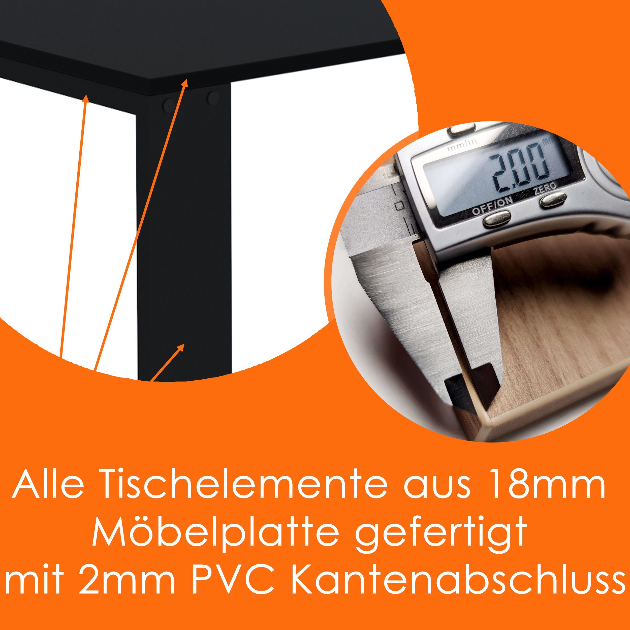 Esstisch, Esszimmertisch Schwarze AKKE Küchentisch Bürotisch Beinen 2mm-PVC LOFT