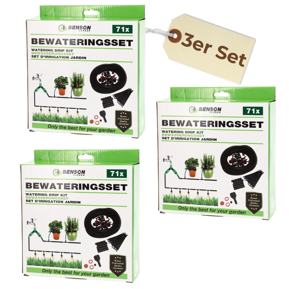 GarPet Bewässerungssystem 3er Set 15 m Bewässerung Garten Tropfbewässerung Tropfschlauch Set