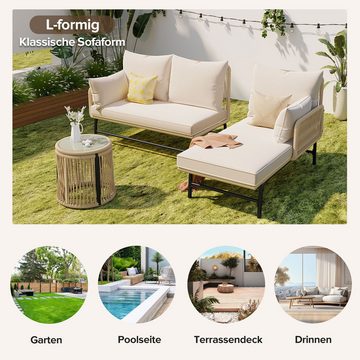 Flieks Gartenlounge-Set, 6-Sitzer Gartenmöbel mit gewebtem Seil (2 Sofas+2 Stühle+2 Tische)