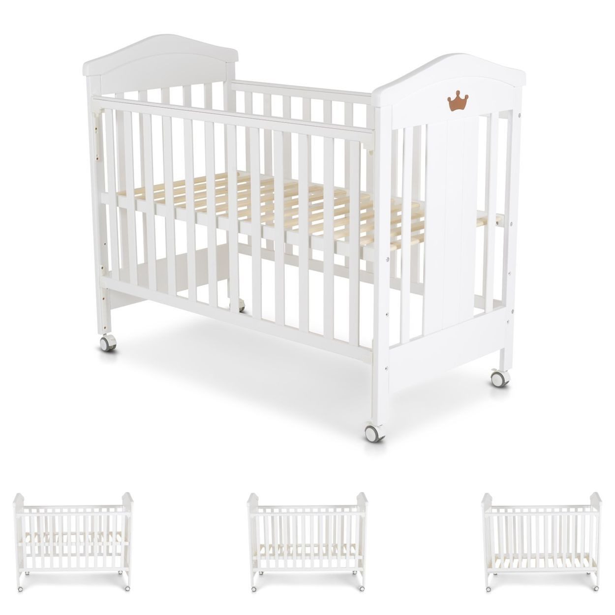 Cangaroo Komplettbett Wing, 120 x 60 cm, Buchenholz, 3 Höhenpositionen, Räder, absenkbare Seite