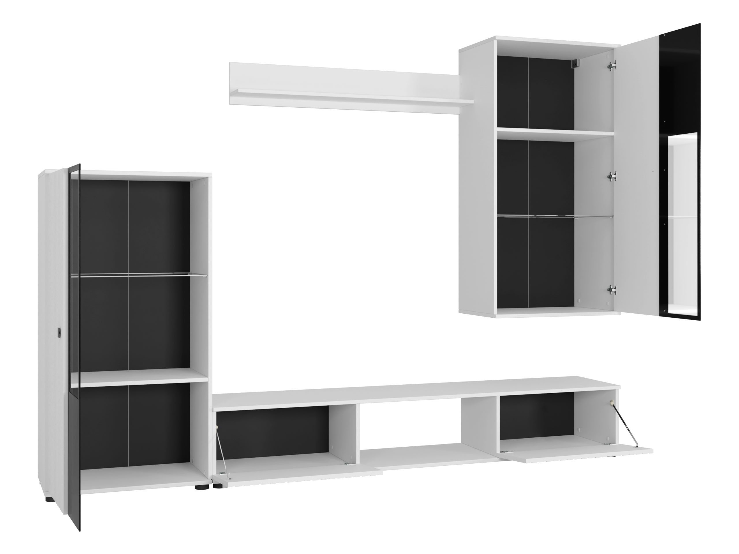 MIRJAN24 Wohnwand Salsa II, (4er-Set, Hängevitrine, Wandregal, TV-Lowboard, Vitrine), mit Glasregale, LED-Beleuchtung als Option