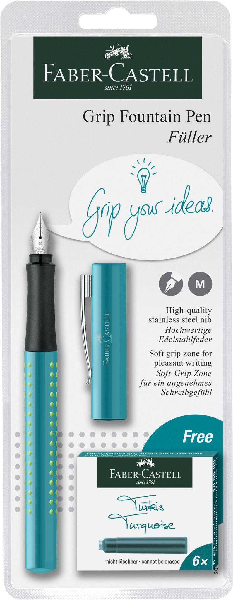 Faber-Castell Füller Faber Castell Füller Grip 2010 türkis Feder M mit Patronen