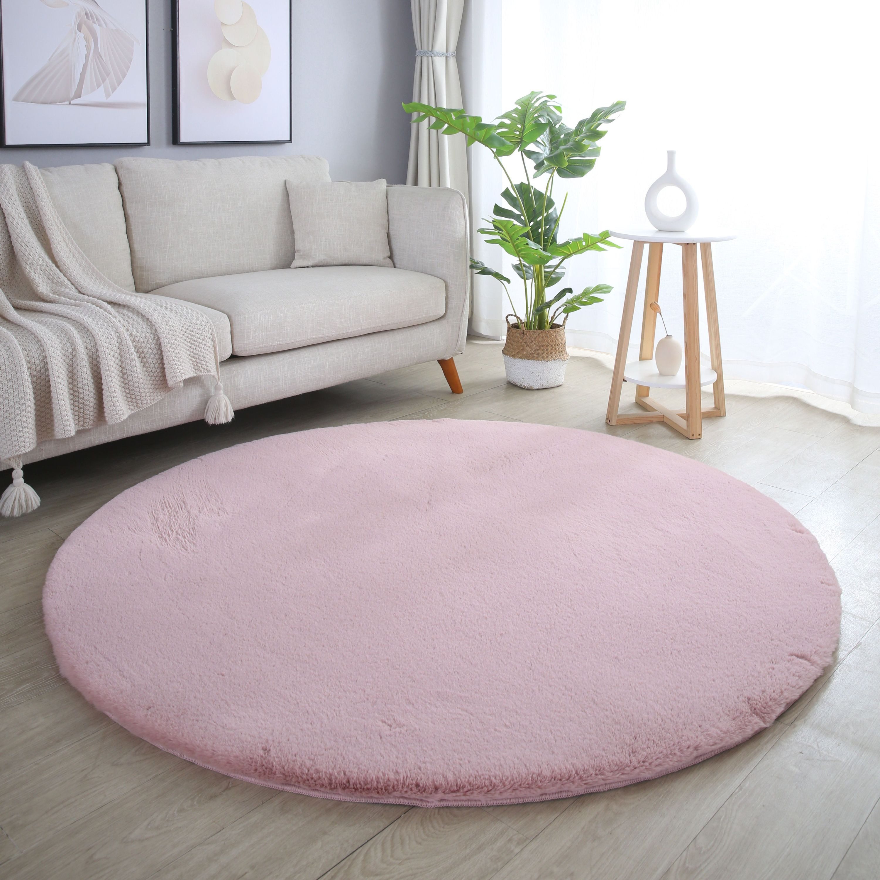 SIMPEX24 Teppich Unicolor - Einfarbig, Rund, Höhe: 20 mm, Teppich Wohnzimmer Einfarbig Shaggy Modern Flauschiger Felloptik Weich