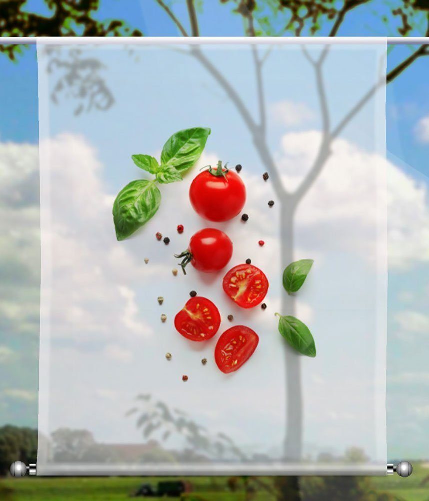 Beschwerung, gardinen-for-life rechteckig Scheibengardine - Küchenfreuden Tomato mit transparent,