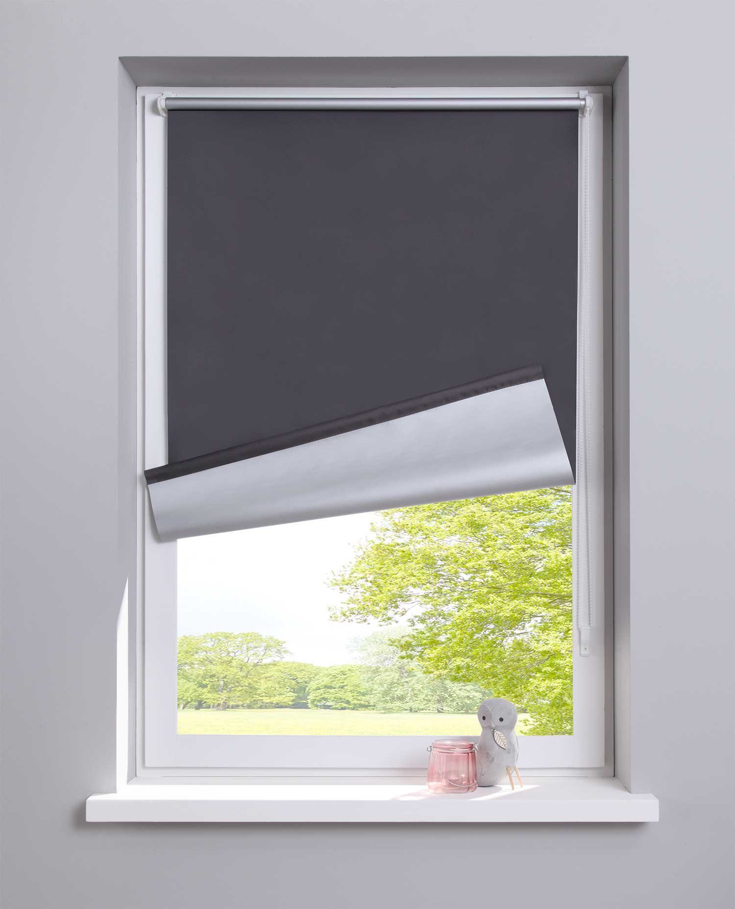 Seitenzugrollo, Gardinenbox, abdunkelnd, ohne Bohren, Klemmfix, Klemmfix Kettenzug Rollo Thermo Beschichtung 62400