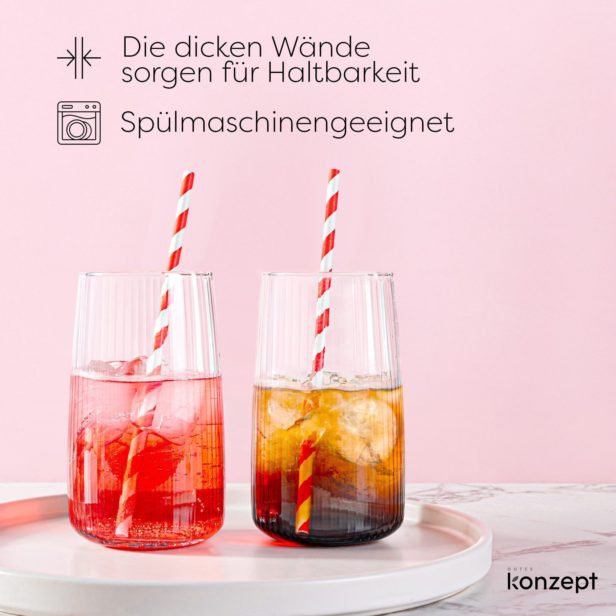 KONZEPT Gläser-Set 6 teilig mit Rillenstruktur (480 ml), Trinkgläser hohe Qualität, 6-tlg., Bleifreies Glas, Hergestellt in der EU – Bild 4 von 5