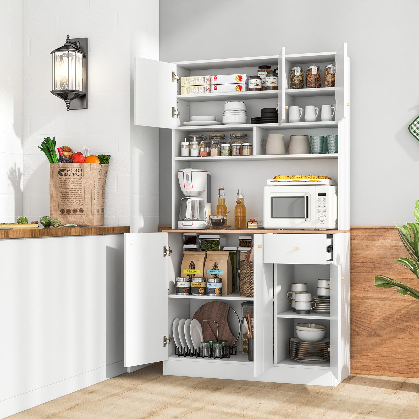 KOMFOTTEU Küchenbuffet Hochschrank mit Steckdosen & günstig online kaufen