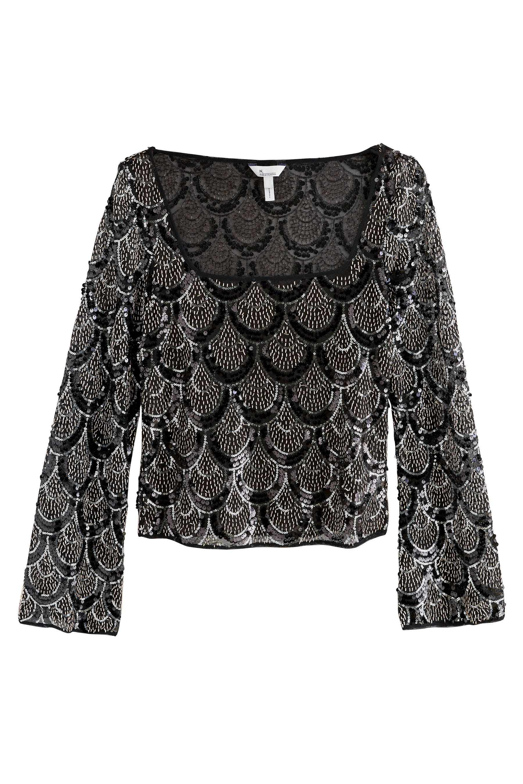 Next Blusenshirt Langarmoberteil mit Pailletten, eckiger Ausschnitt (1-tlg) günstig online kaufen