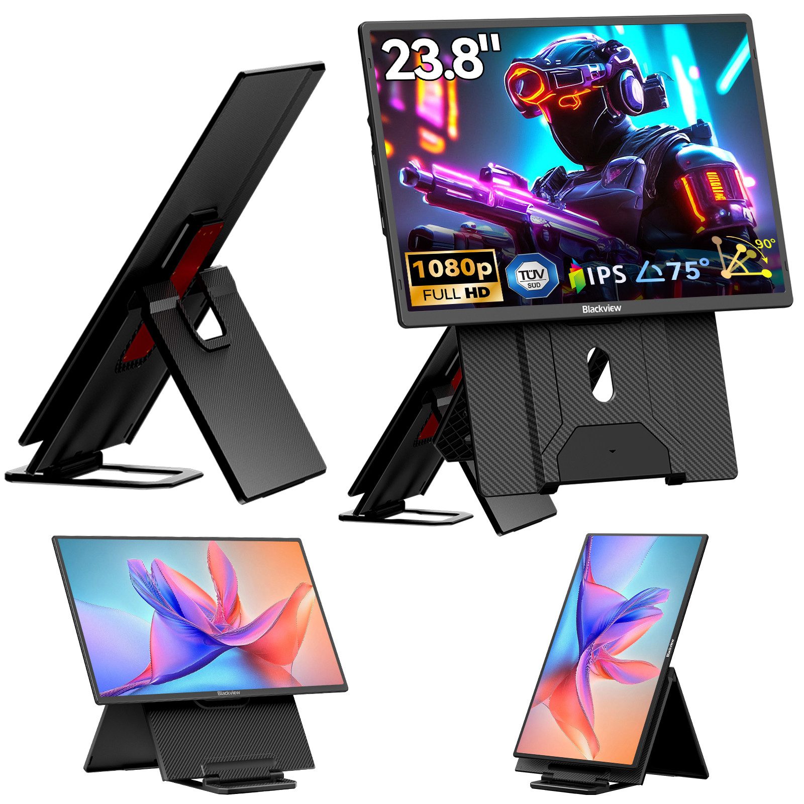 blackview 23,8'' FHD Laptop Bildschirm Erweiterung, LCD, IPS, 1920×1080 Portabler Monitor (60,5 cm/23,8 ", 1920x1080 px, Full HD, IPS, Gaming Monitor, Kompatibel mit Windows/Mac/Android/ChromeOS)