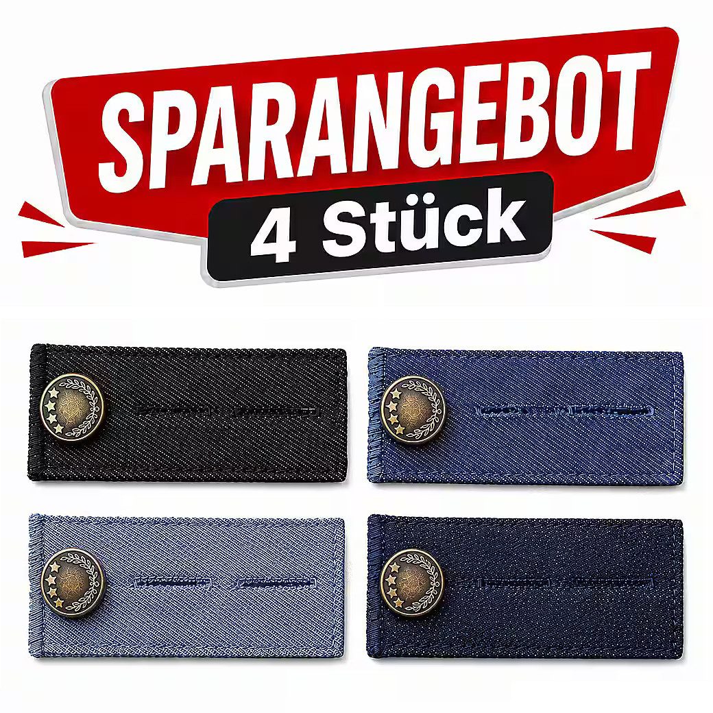 Ware aus aller Welt Bunddehner 4er Set Hosenbund-Erweiterung 8,2 × 3,6 cm Bundweite flexibel anpassen (4-tlg), Jeansknopf-Erweiterung Hosenweiterer Hosenbund-Verlängerung