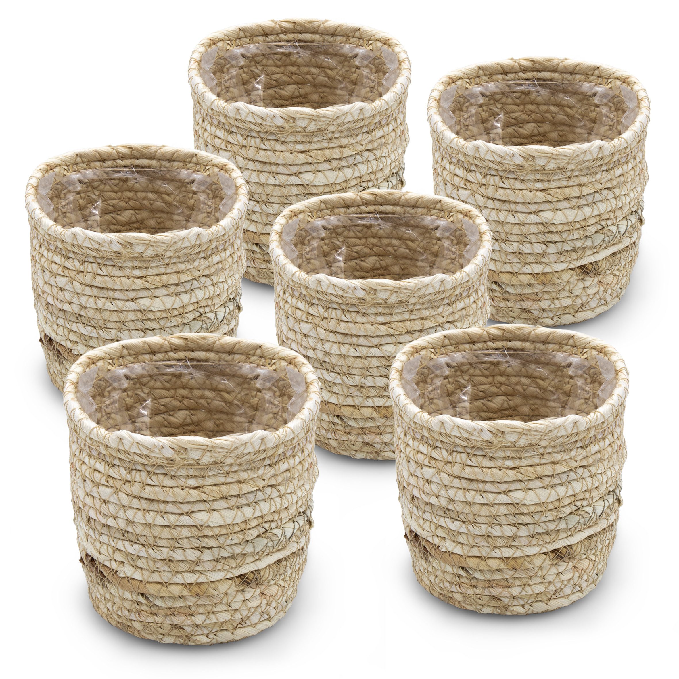 Spetebo Blumentopf Mini Blumentopf aus Grasgeflecht 10 cm - 6er Set (Set, 6 St., Mini Pflanzkorb), Pflanzgefäß aus Naturfasern mit Folie ausgekleidet