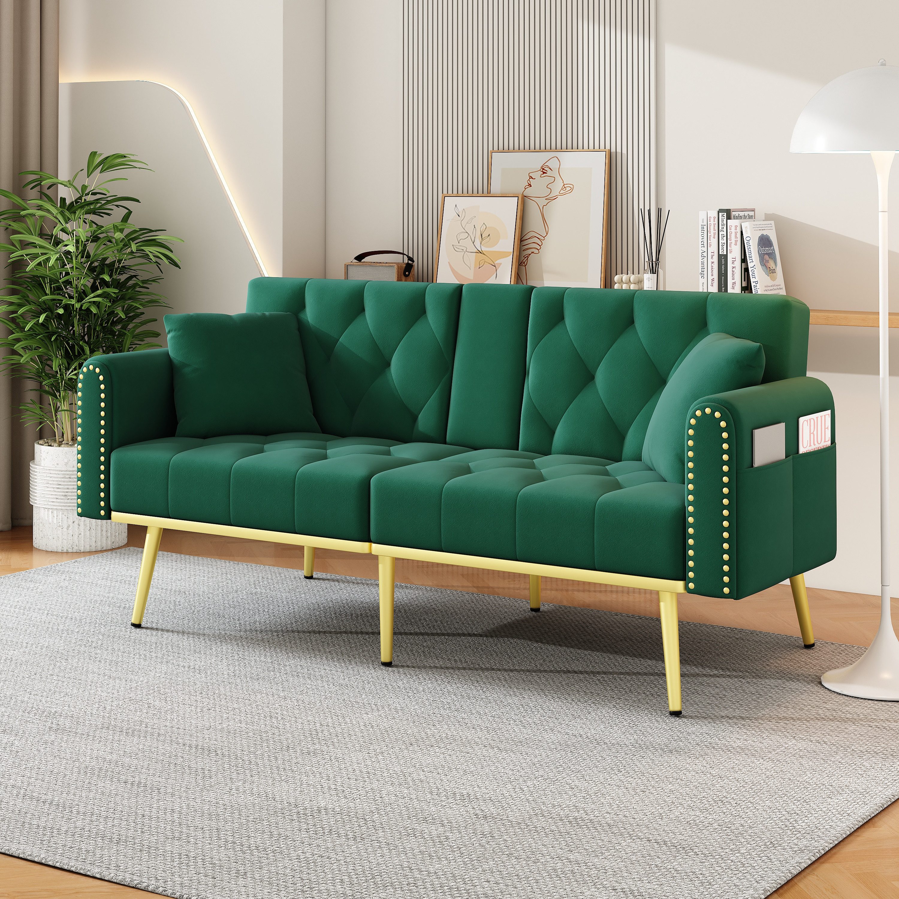Merax Schlafsofa mit 3 verstellbaren Neigungswinkeln & ausklappbarer Liegefunktion, 2 sitzer Klappsofa Polstersofa mit bettfunktion 1 Teile, Sofa klappbar mit G – Bild 2 von 5