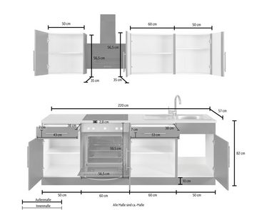 wiho Küchen Küchenzeile Cali, mit E-Geräten, Breite 220 cm