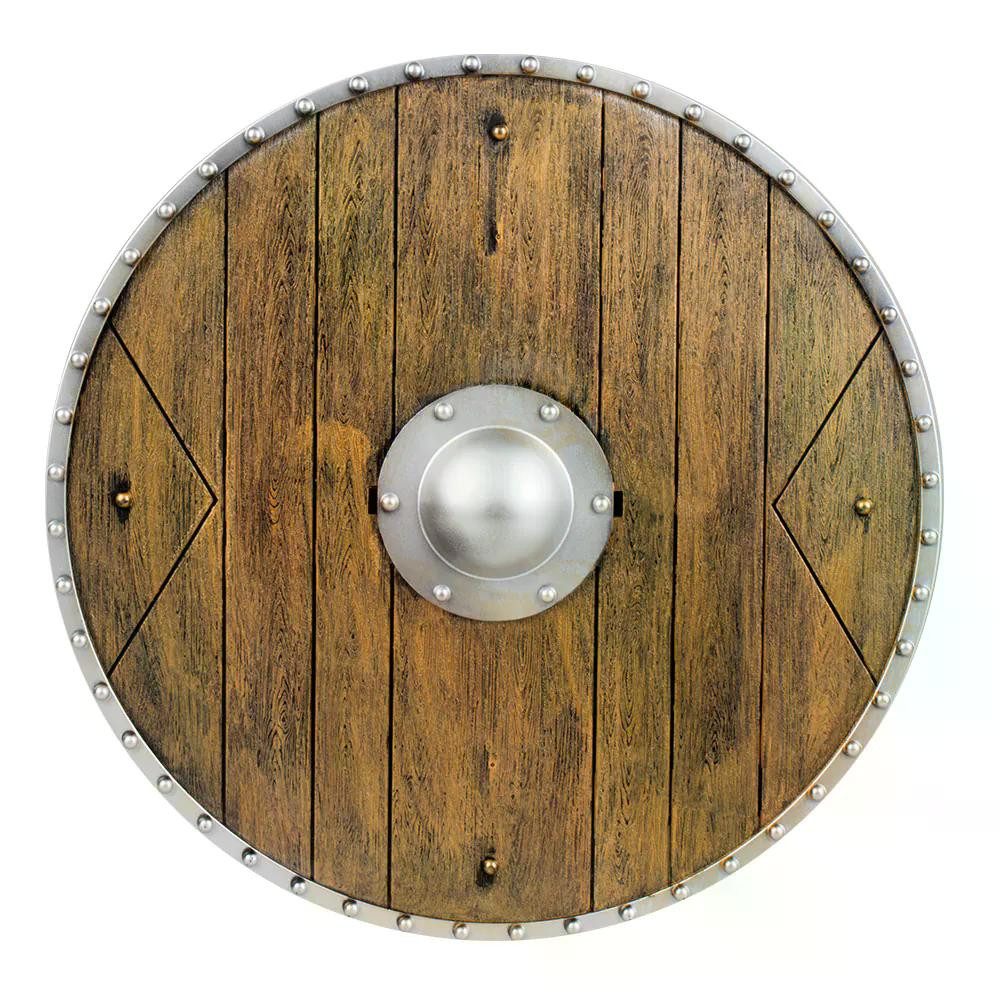 Boland Ritter-Kostüm Ritter Schild rund Ø 40 cm Mittelalter Kostüm-Zubehör für Karneval, Realistische Holzoptik mit silbernen Metallelementen