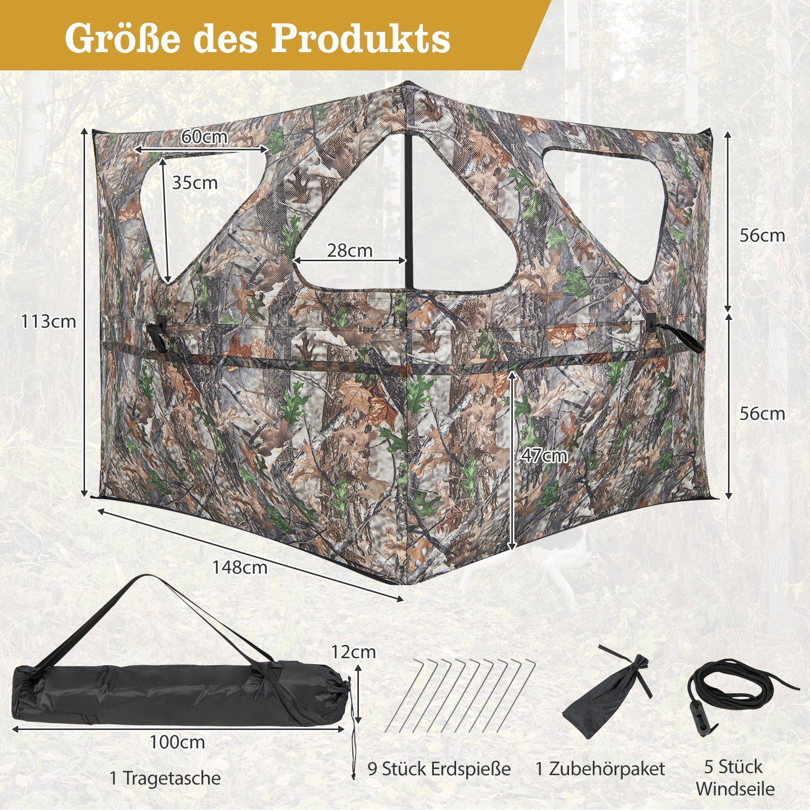 COSTWAY Angelzelt Pop-up-Jagdzelt, tragbar, 360° Jagdunterstand