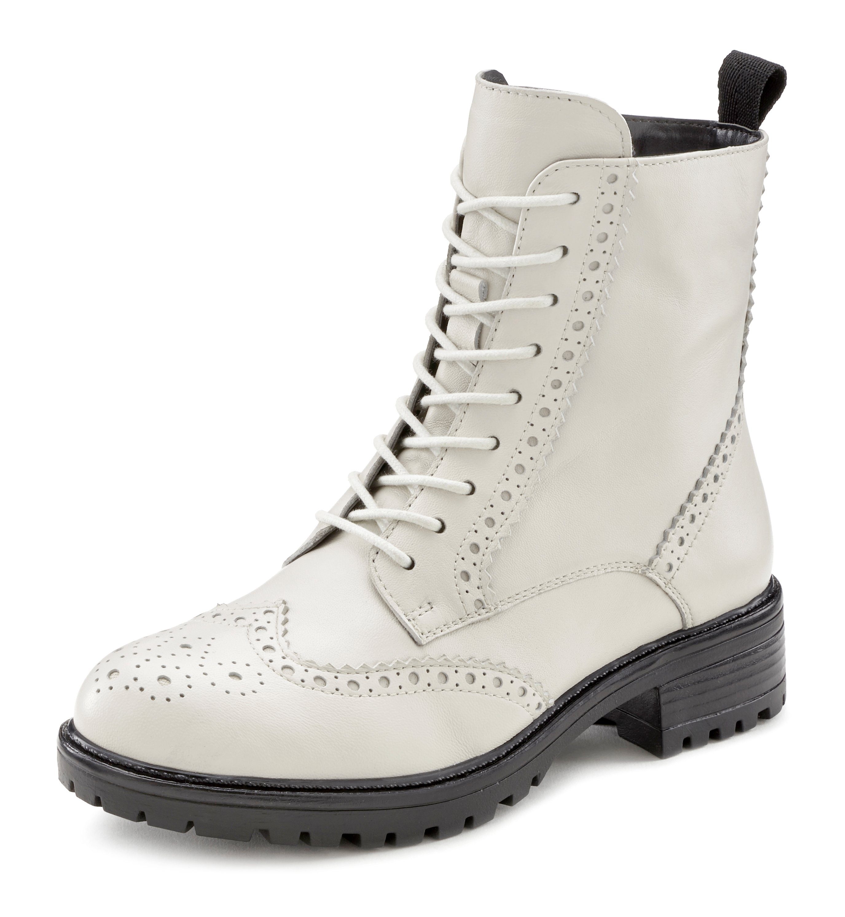 LASCANA Schnürboots Schnürstiefelette, Ankle Boots, Leder, Schnüren & Reißverschluss