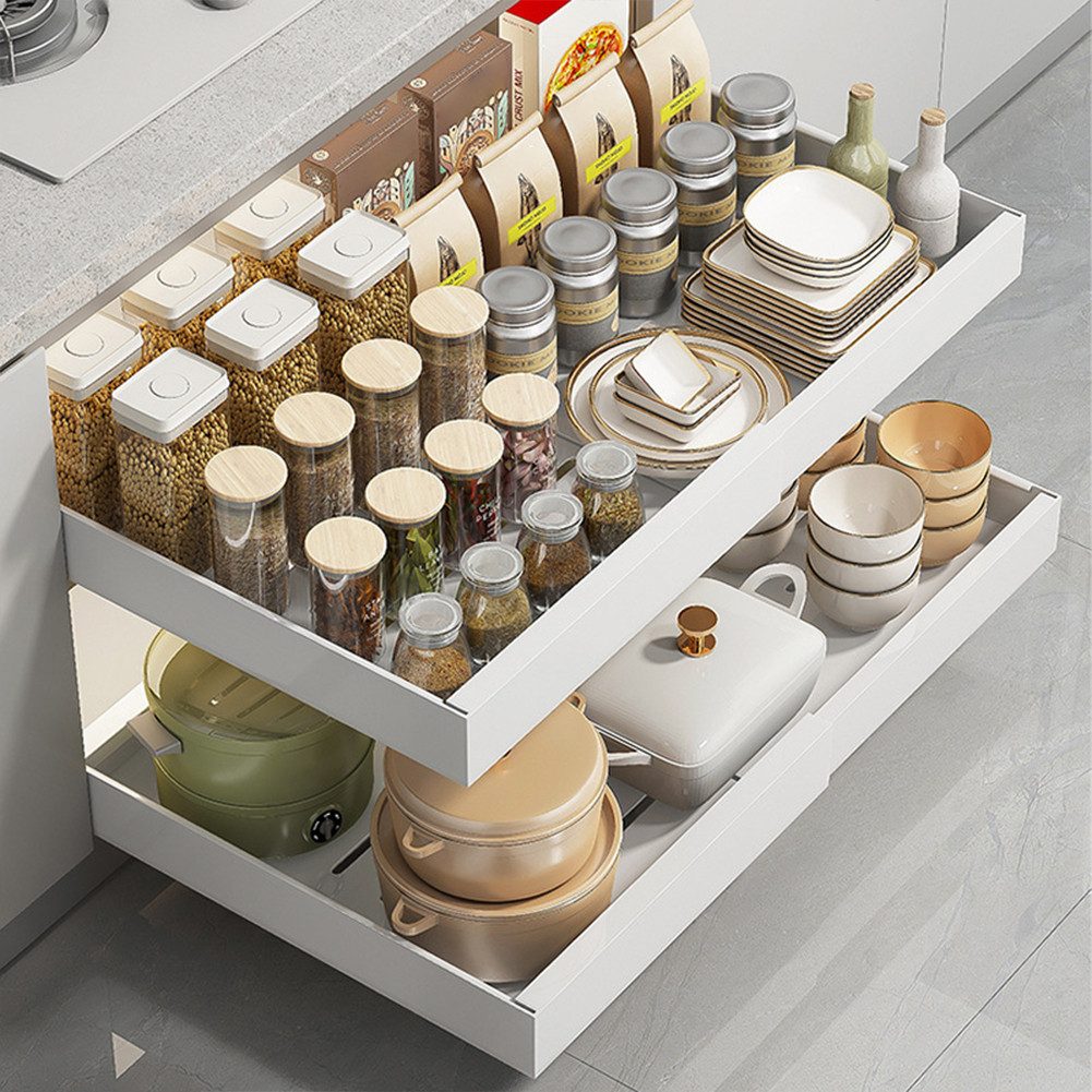 GarveeMore Küchenorganizer-Set 32-52CM Expandierbarer Ausziehbarer Schrank Organizer,FixiertmitKleber, Heavy Duty Auszug,Schubladen Ausziehbare Regale für Küche – Bild 4 von 5