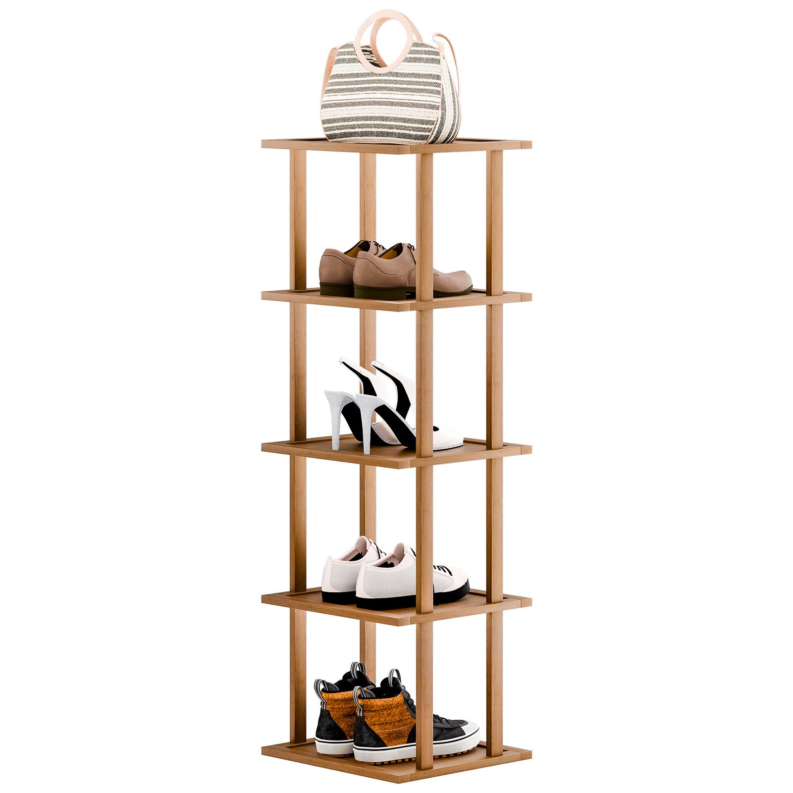 Rutaqian Schuhregal Bambus Schuhregal 5 Ebenen, schmales platzsparendes Regal, Ideal für Flur, Ecke und kleine Räume, vielseitig nutzbar