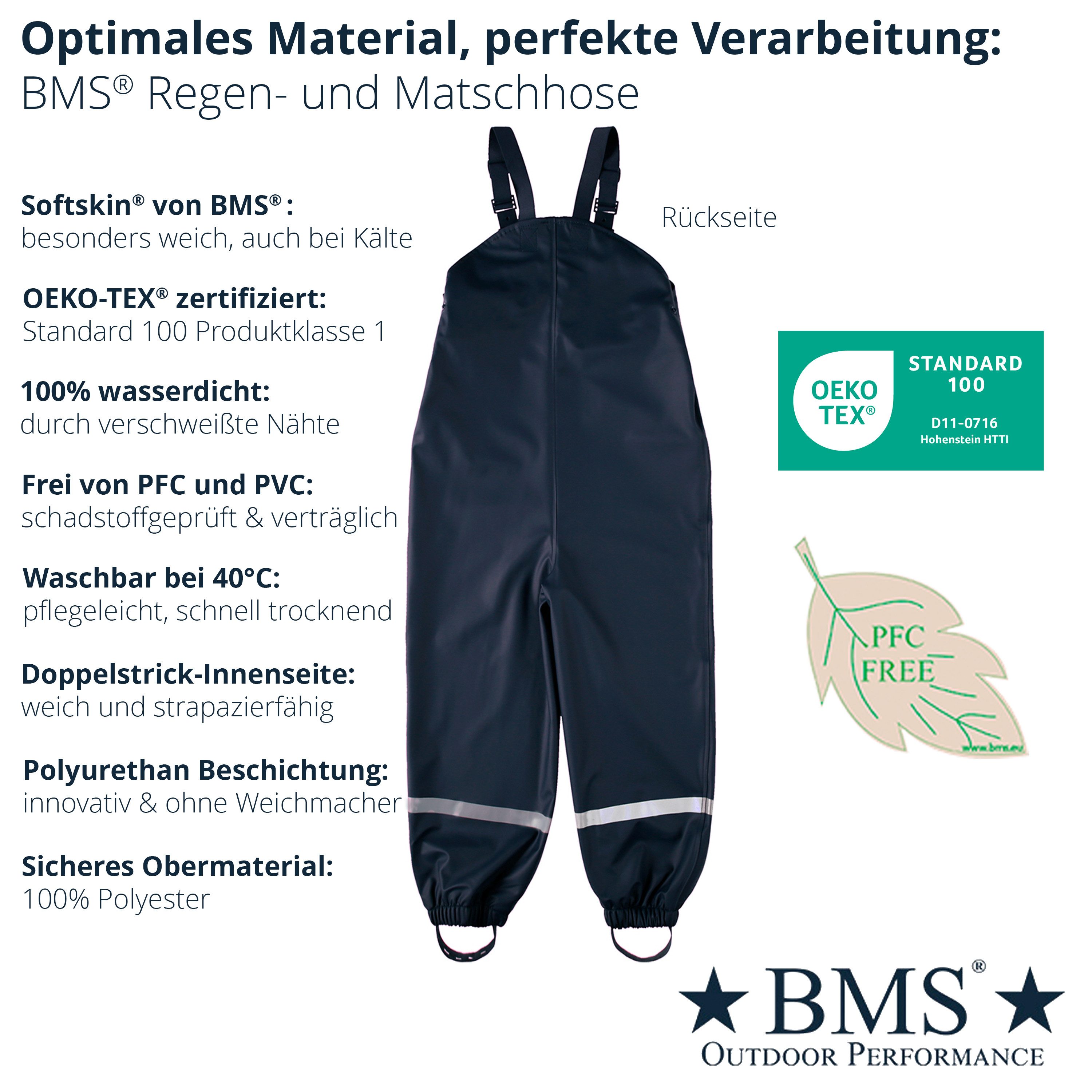 BMS Regen- und Matschlatzhose Räuberwald 100% wasserdichte Regenlatzhose OekoTex zertifiziert – Bild 4 von 5