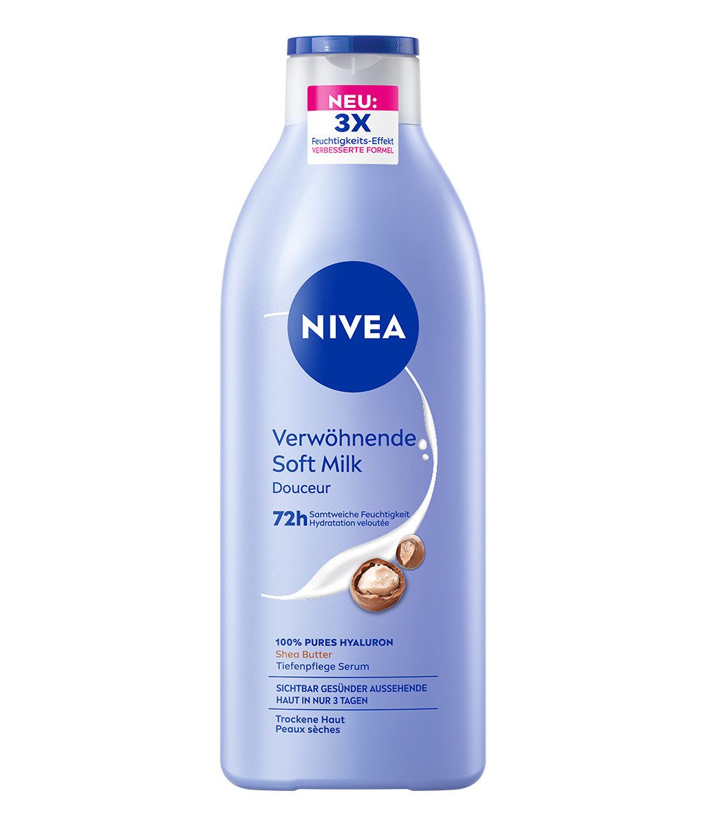 Nivea Körpermilch Soft Milk 2 x 400ml Hyaluron Sheabutter und Deep Nourish Serum, 2-tlg., 72h Feuchtigkeit
