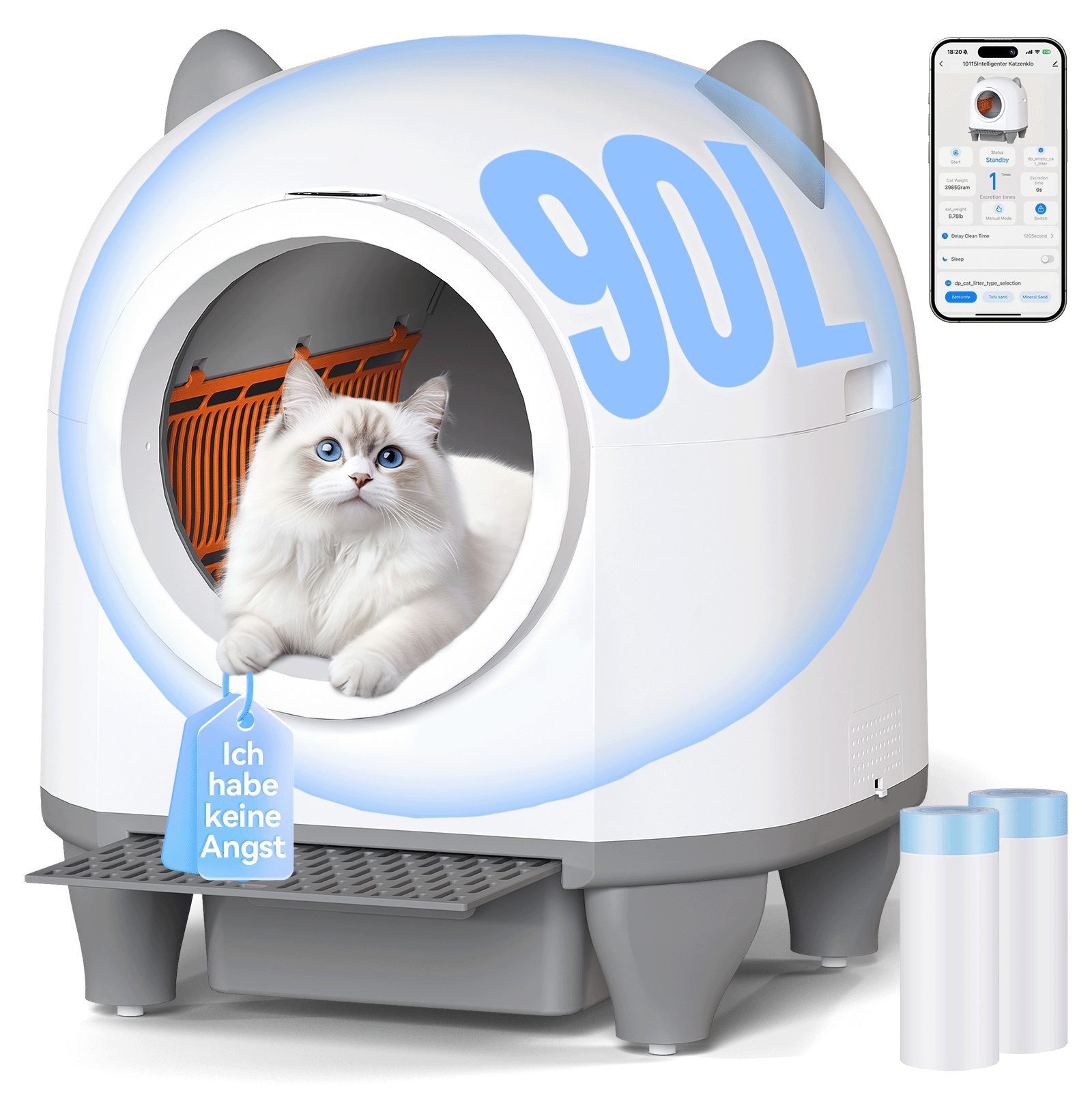 Katzentoilette K1P Selbstreinigende Katzentoilette,90L Automatische katzenklo