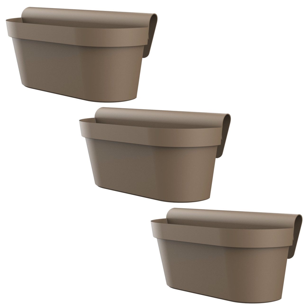 Engelland Balkonkasten Blumenkasten mit Wasserspeicher & Drainagesystem (Vorteils-Set, 3 St., Robust & Bruchfest), Blumentopf für Balkongeländer & Gartenzäune, Wetterfest, Kunststoff