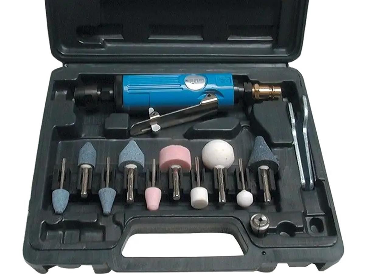 Güde Druckluft-Stabschleifer Einhandstabschleifer-Set 15-tlg., (Set), 6 bar max. Arbeitsdruck, inkl. 10 verschiedene Schleifstifte