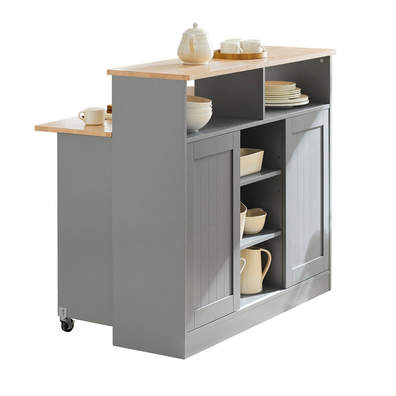 SoBuy Візки для кухні FSB36, Sideboard mit Schiebetüren Kücheninsel mit erweiterbarer Arbeitsfläche