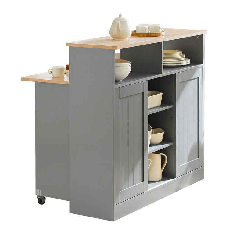 SoBuy Küchenwagen FSB36, Sideboard mit Schiebetüren Kücheninsel mit erweiterbarer Arbeitsfläche
