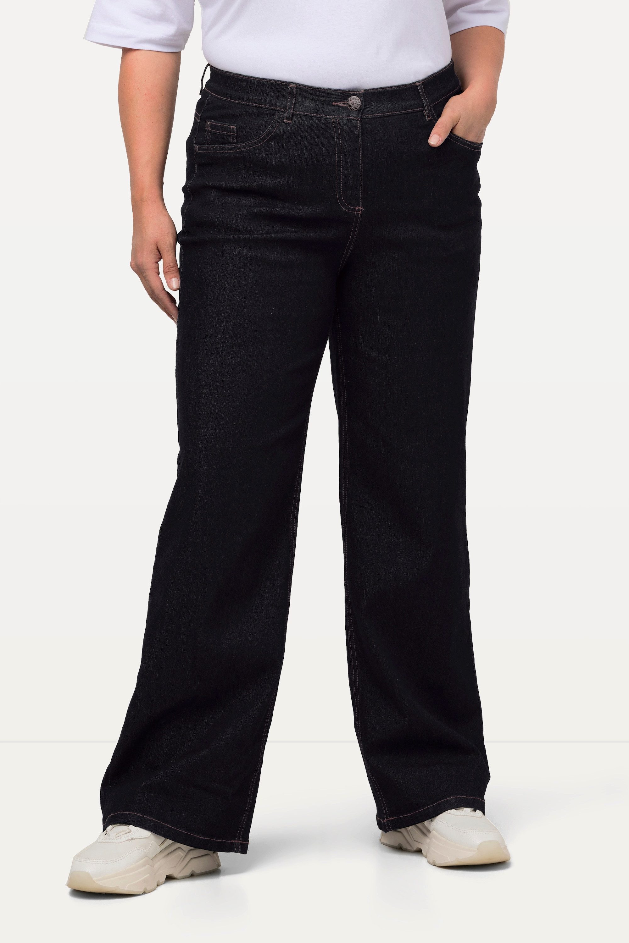 Ulla Popken Funktionshose Jeans Mary weites Bein 5-Pocket-Schnitt