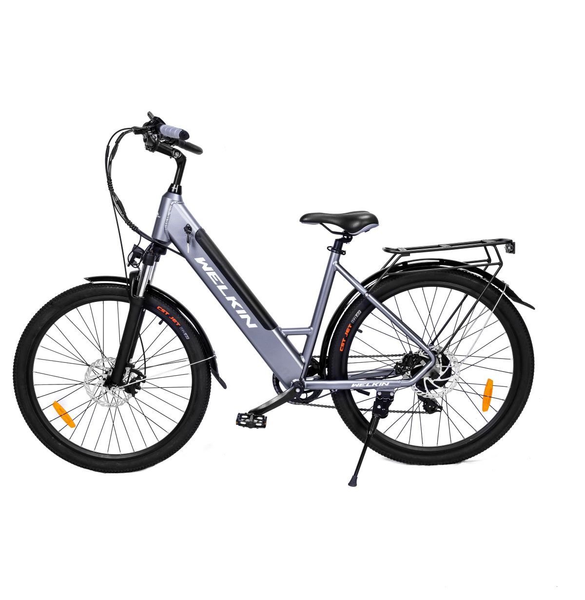 Elektrofahrrad, Kettenschaltung, Heckgepäckträger (mit Heckgepäckträger, mit mit Fangqi grau Batterieladegerät, 27.5zoll E-bike,Citybike, 7Gang,36V/10.4AH mit Shimano E-Bike Akku, Beleuchtung),