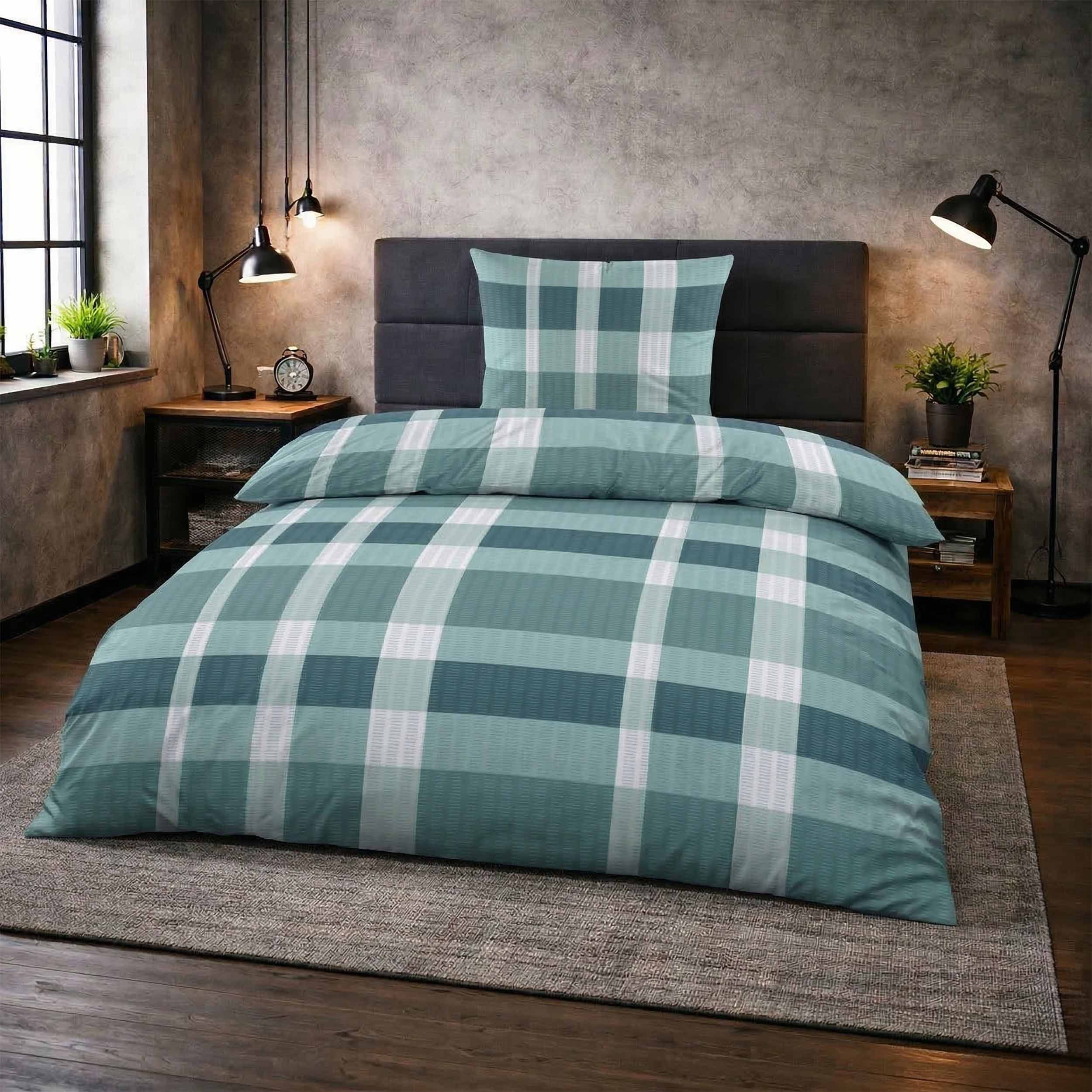 Casa Colori Bettwäsche Seersucker Bettwäsche 135x200 Reißverschluss Türkis günstig online kaufen