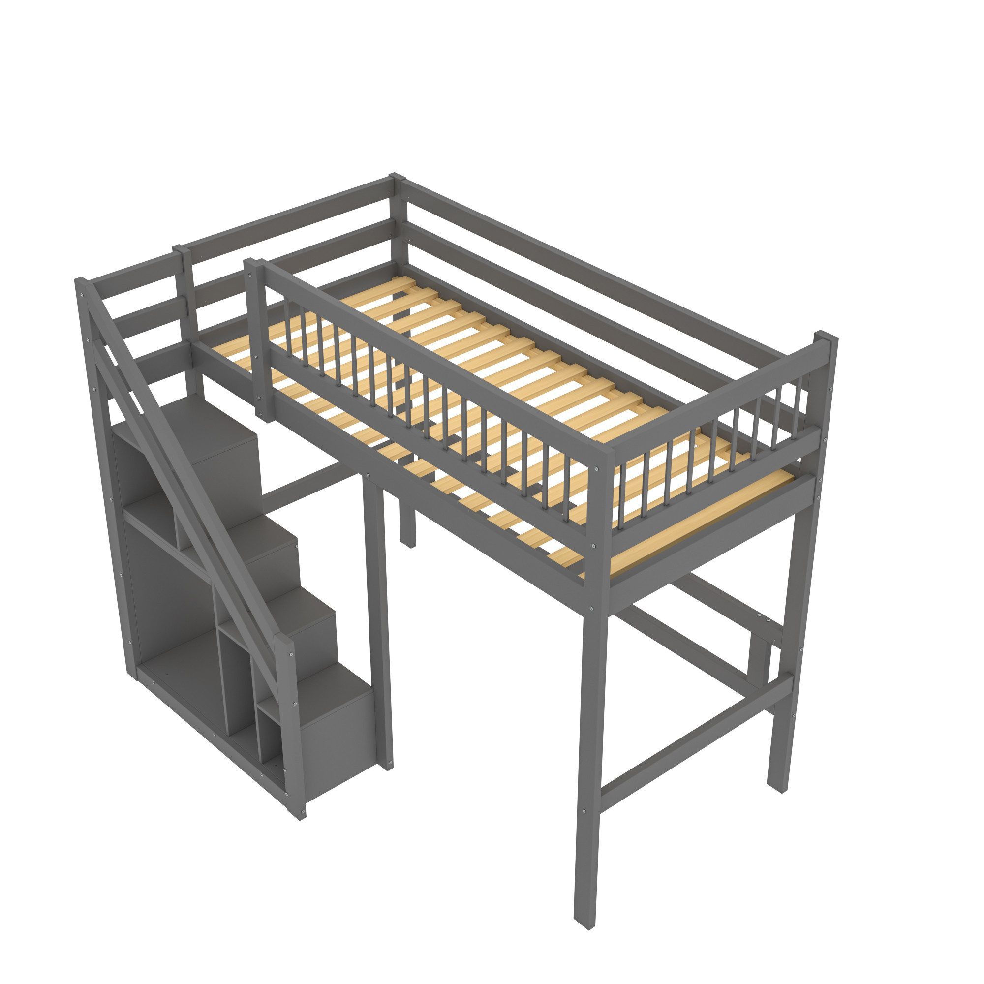Gotagee Massivholzbett Kinderbett 90x200cm Jugendbett Einzelbett mit Lagerraum flaches Bett