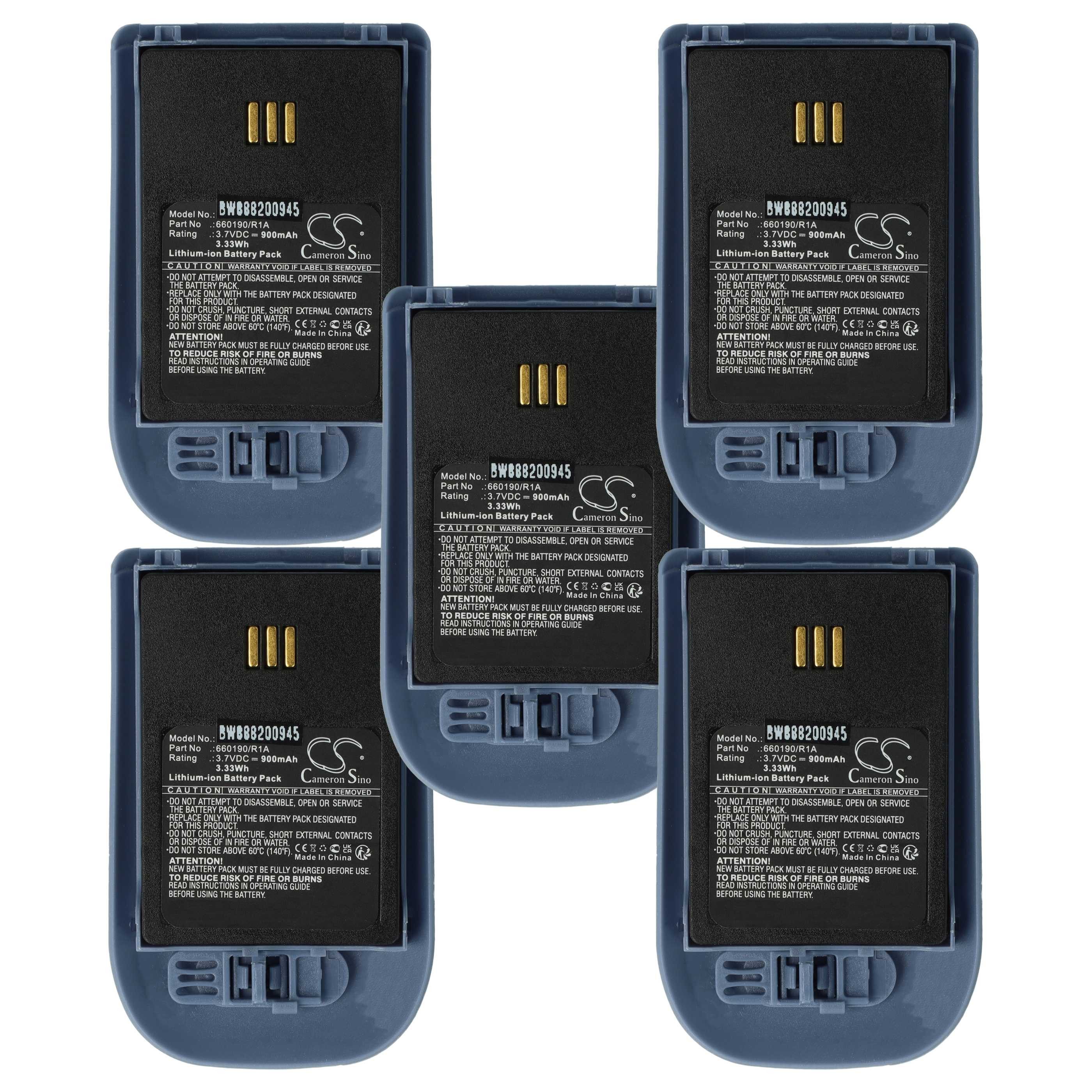 vhbw Akku Ersatz für Ascom 660190, 660190/R2B, 5530000102, 660217 für Akku Akku Li-Ion 900 mAh (3,7 V, 5 St), Leistungsfähige Austausch-Akkus für Telefon, Festnetz oder schnurloses