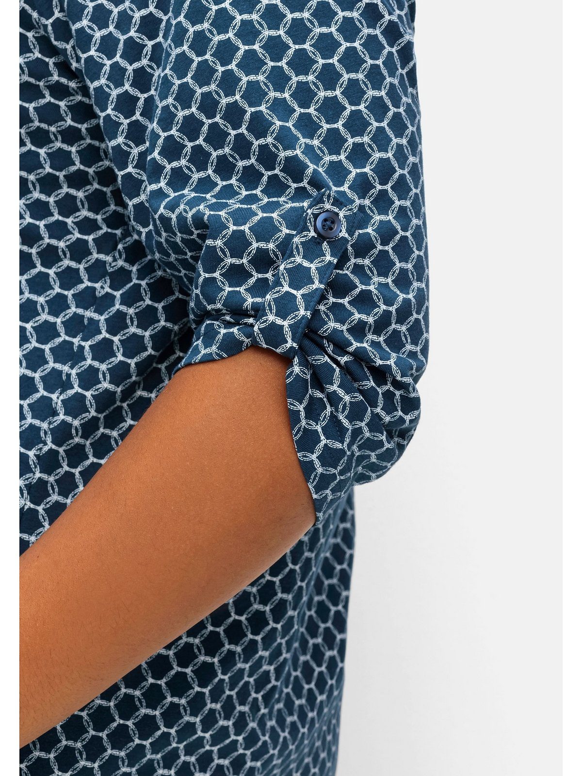 dunkelblau 3/4-Arm-Shirt grafischem bedruckt mit Sheego Große Alloverprint Größen