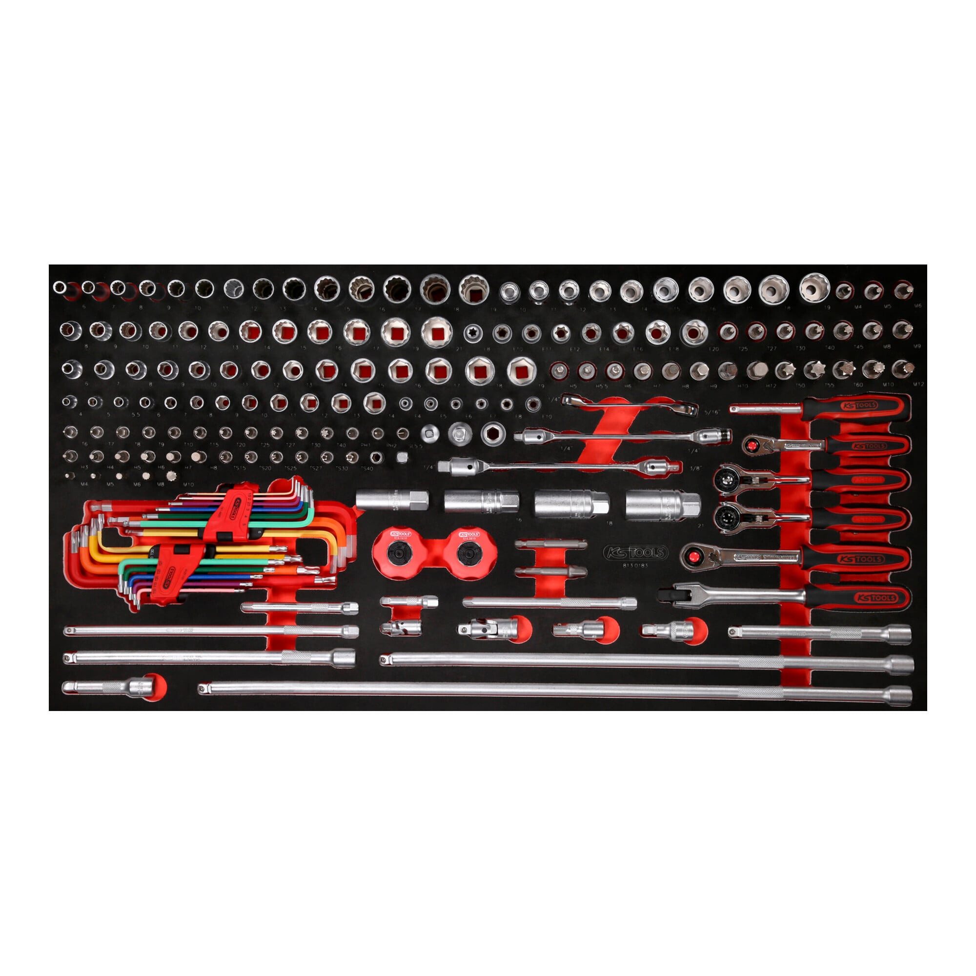 KS Tools Bit- und Steckschlüsselset KS Tools 1/4" + 3/8" Steckschlüssel-Satz in Schaumstoffeinlage, 183-tl