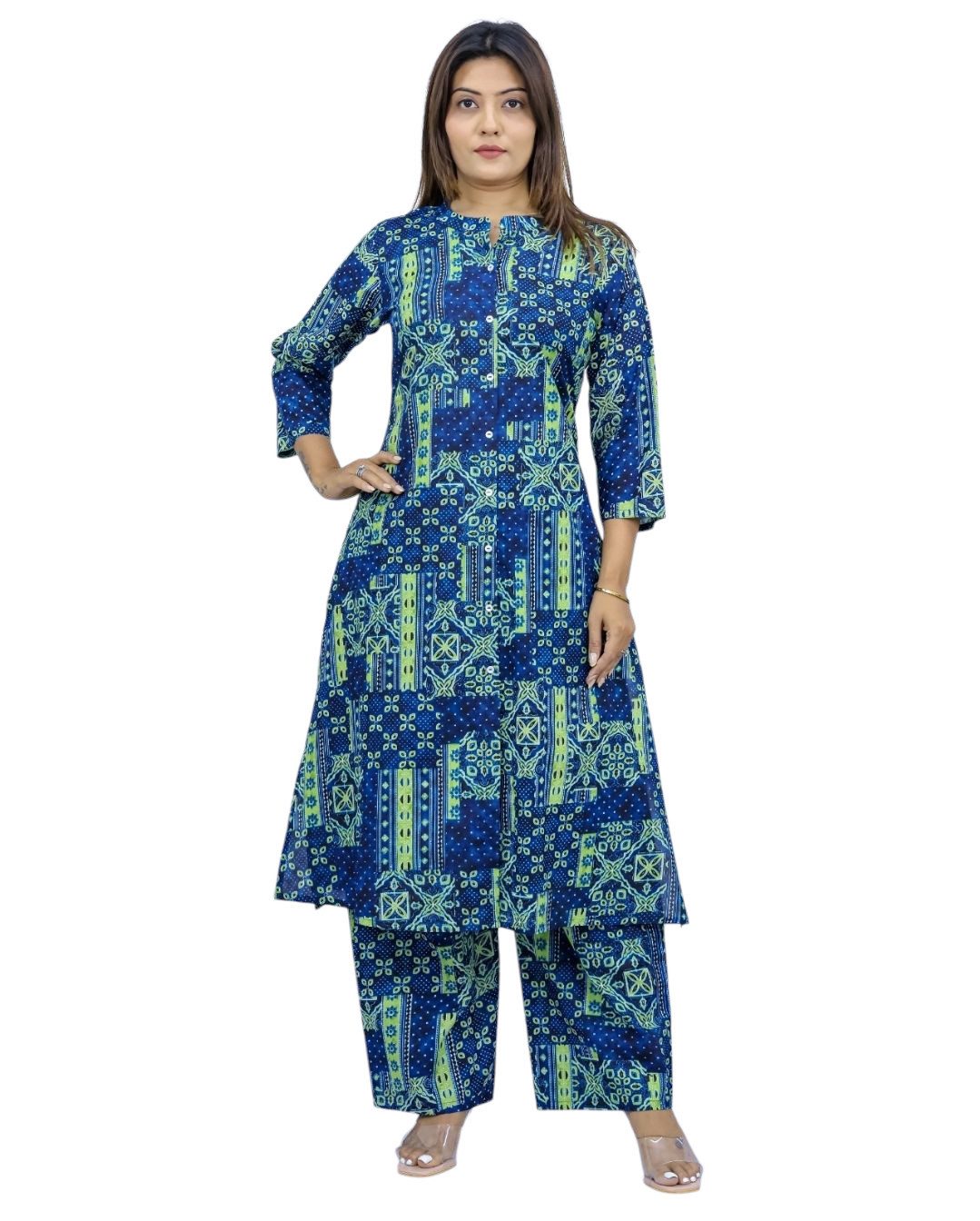 PfauGermany Longshirt Midnight Blue Web Print mit Hose 2 PCS Set