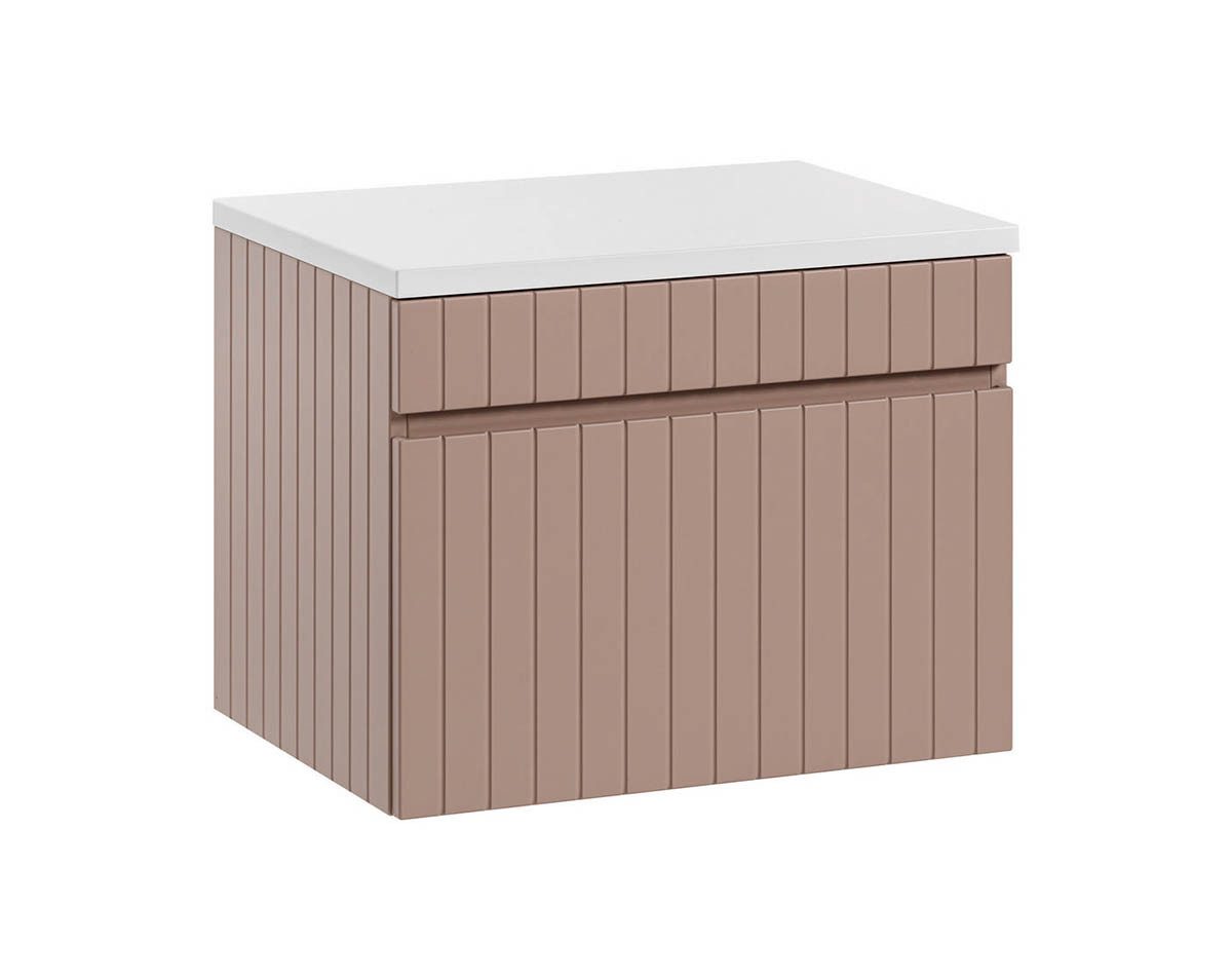 einfachgutemoebel Waschtisch-Set Badezimmer Waschplatz ROSINA 60cm, inkl. Oberplatte, rosé-weiß, (Badmöbel Set, 1-St., Waschtisch Set)