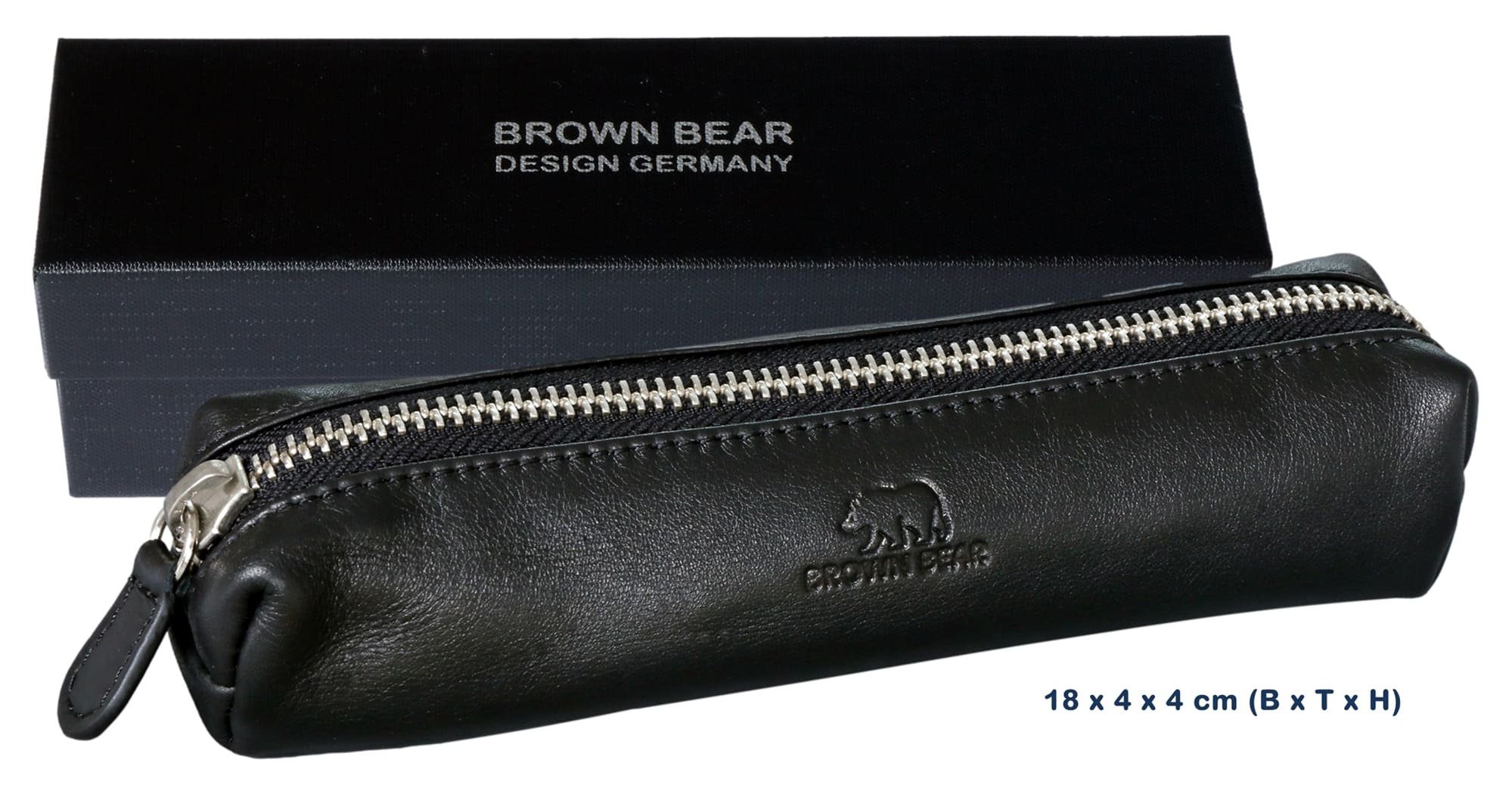 Damen Farbe Schreibgeräteetui mit 1403 Brown Reißverschluss, für Schreibgeräteetui - Herren und Nappa kleines aus Echtleder Schwarz Modell Bear
