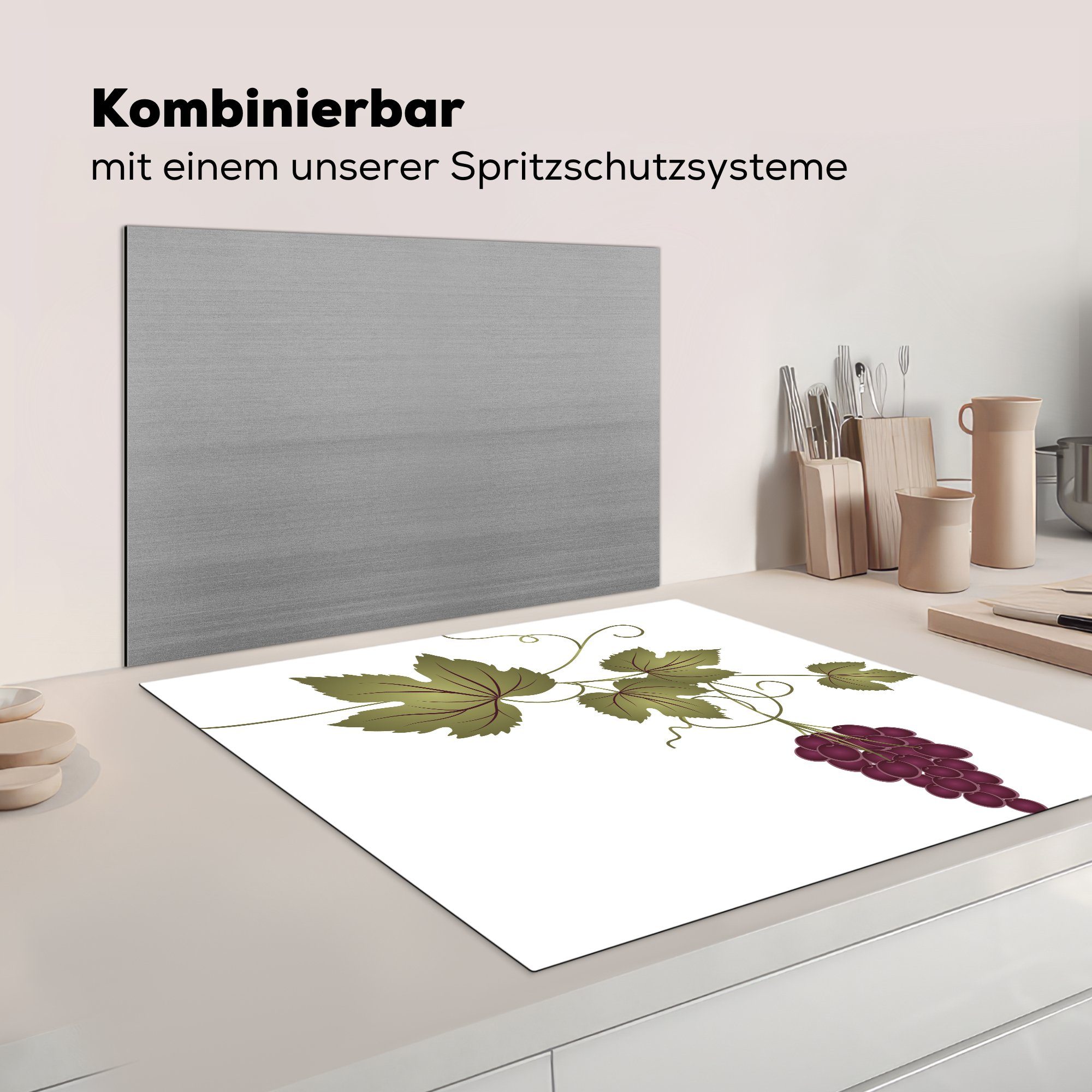 Vinyl, 78x78 (1 Arbeitsplatte Ceranfeldabdeckung, küche MuchoWow einer Herdblende-/Abdeckplatte Rebe, für Weintraube cm, an einer Illustration tlg),